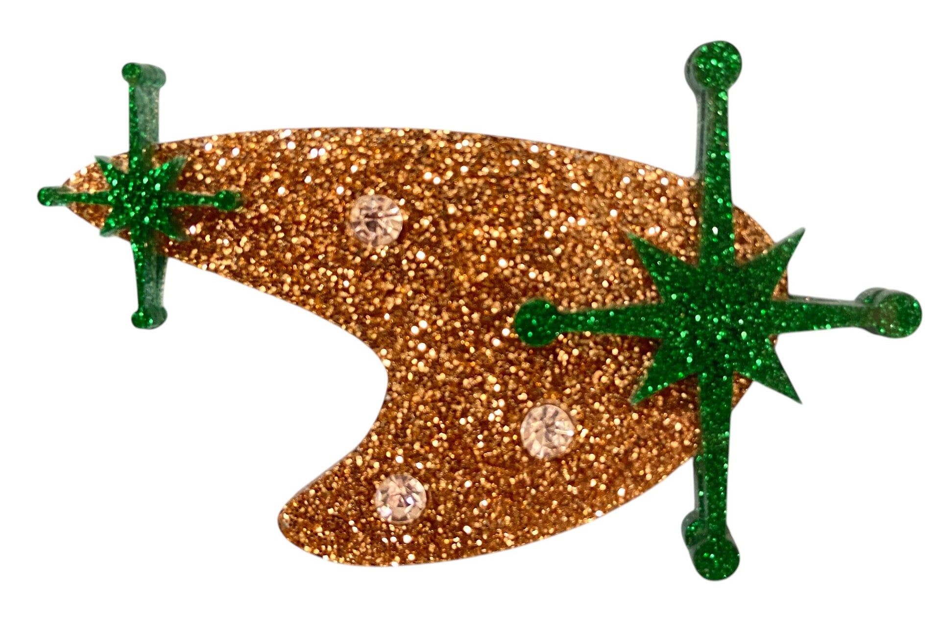 Boomerang Atomic Starburst Brooch Gold Glitter