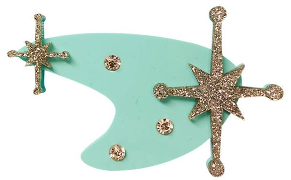 Boomerang Atomic Starburst Brooch Turqoise