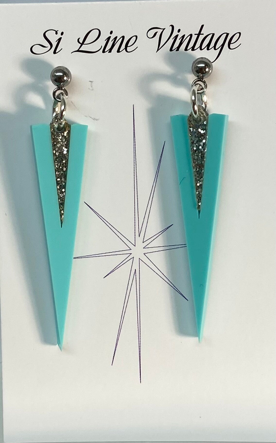 1950’s/Art Deco earrings Turquiose & Silver Glitter