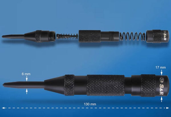 S&R Pointeau Poinçon Central Automatique à Frapper Acier/Métal/Bois 50-100 Nm. Avec Pointe de rechange