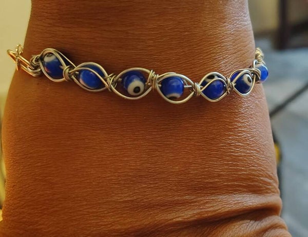 Evil eye wire wrapped bracelet