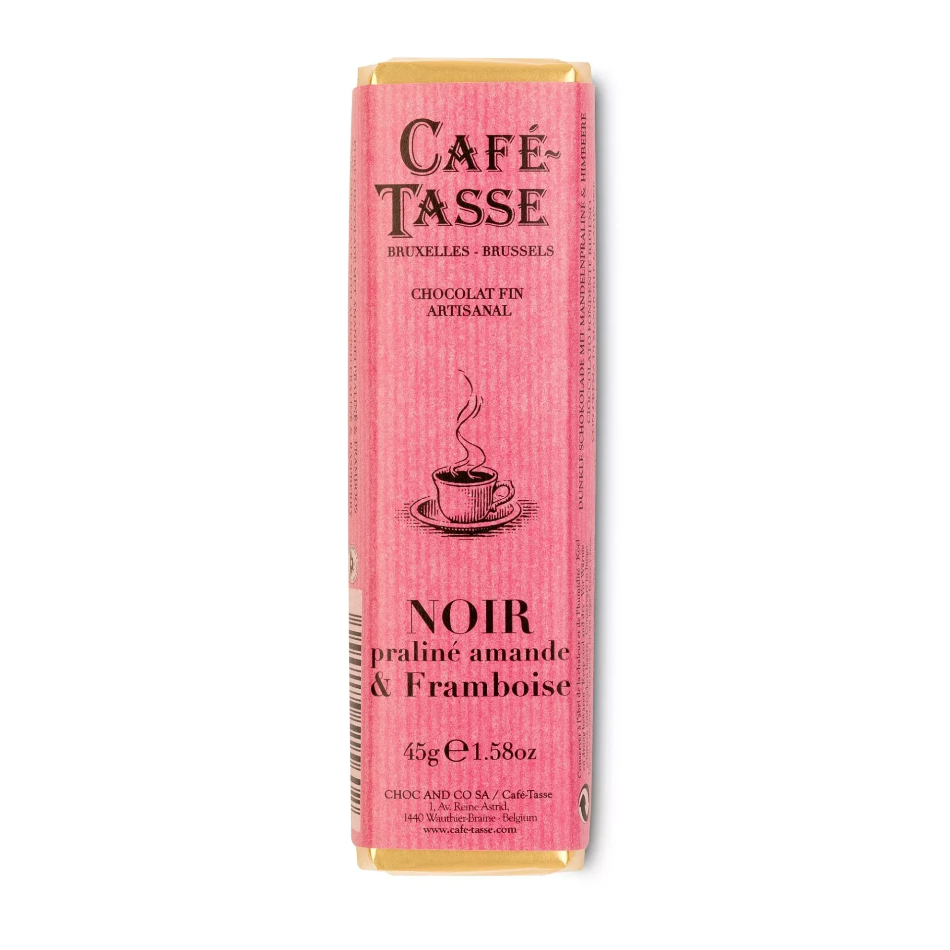 Chocolat Noir fourré Praliné amande-framboise - 45g