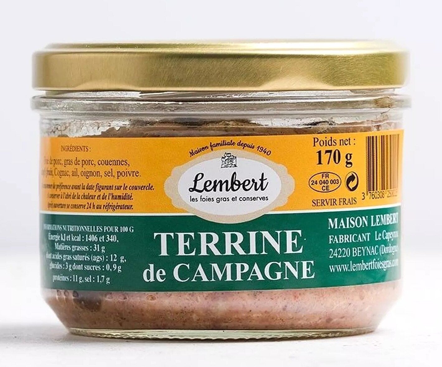 Terrine de campagne Porc et Cognac - 170g