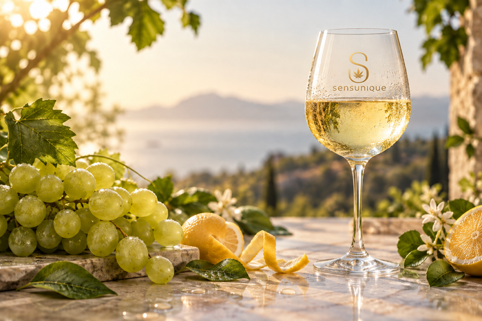 Fresh Cannablanca aromas with white wine, grapes and citrus