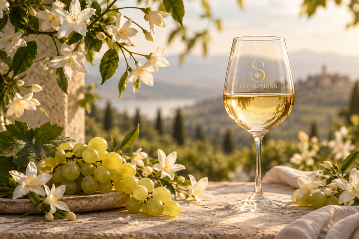 Floral Cannablanca aromas with white flowers and grapes