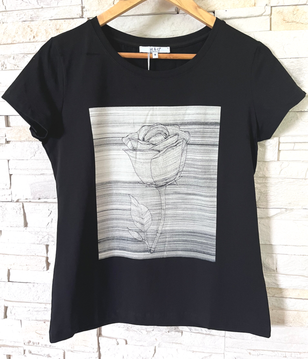 T-shirt noir "Rose"