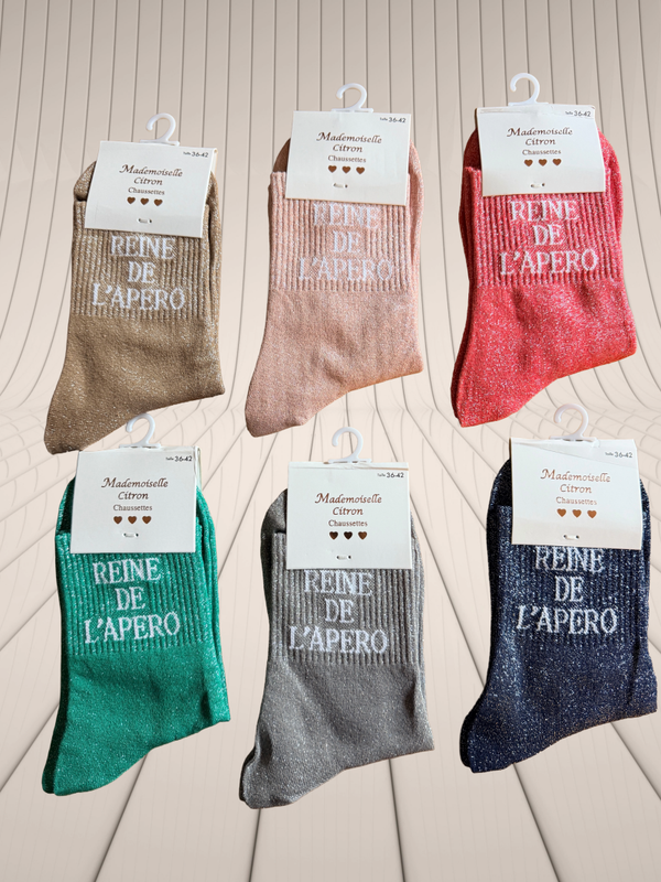 Chaussettes à paillettes "REINE DE L'APERO"