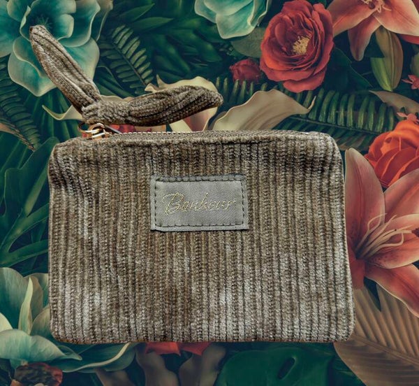 Porte monnaie "Bonheur" en velours kaki