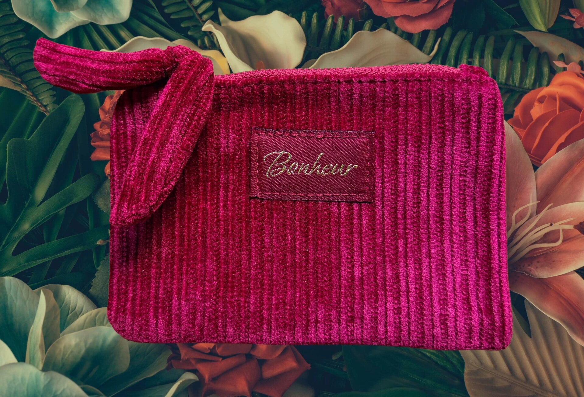 Porte monnaie "Bonheur" en velours rouge