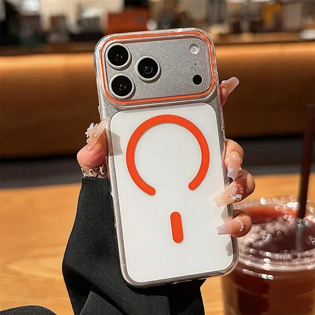 Advanced transparent PC phone case suitable for iPhone magnetic charging phone hard case anti drop
