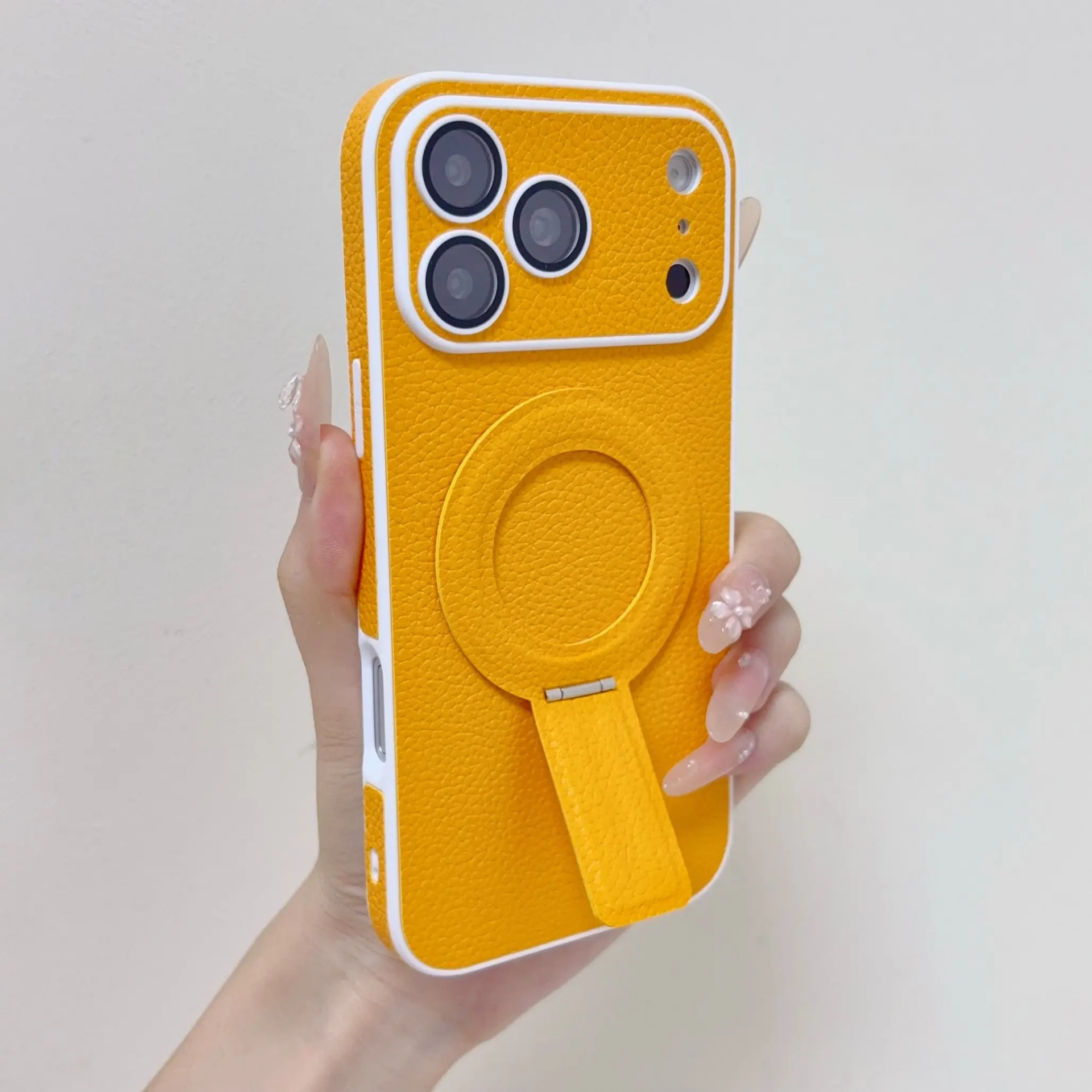 Litchi leather bracket magnetic protective cover suitable for iPhone lens protection phone case