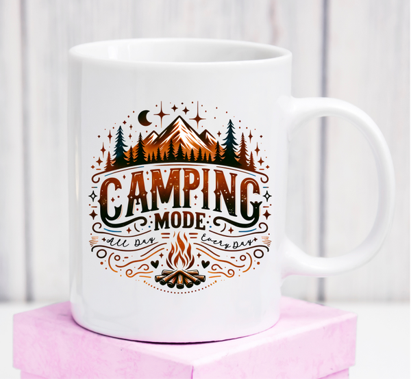 Cană premium „Camping Mode” – cadou pentru camperi și iubitorii de natură