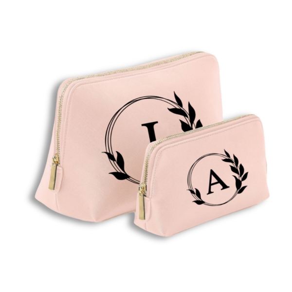 Personalisierte Kosmetiktasche / Beauty Reisetasche   -Monogran-Blätter