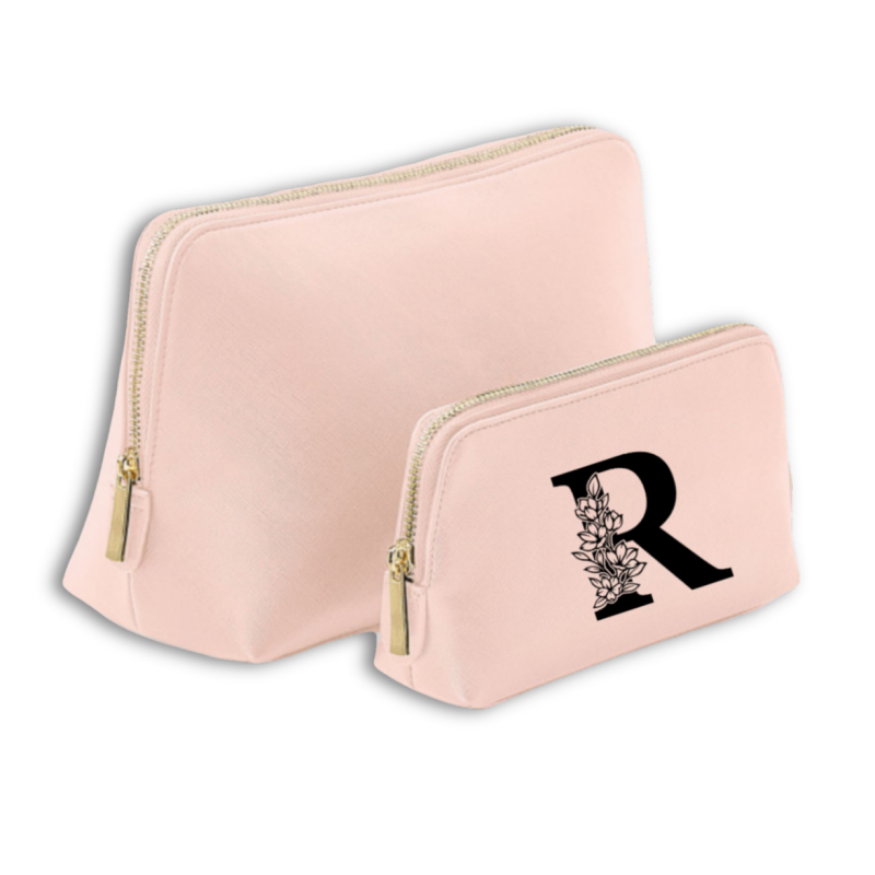 Geantă Cosmetică Personalizată Monogram – Inițiala Ta în Flori