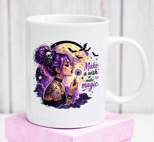 Cană premium „Make a Wish or Make Magic” – cadou fantasy pentru visătoare și spirite creative
