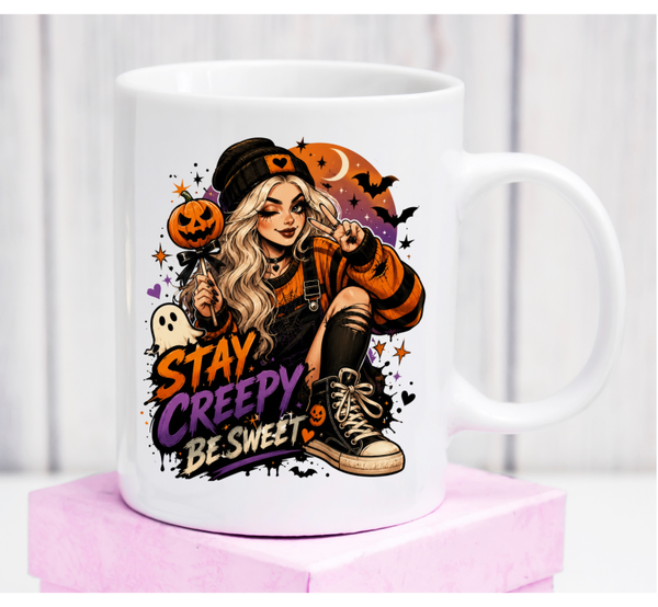 Premium-Tasse „Stay Creepy, Be Sweet“ – Halloween-Geschenk im Spooky-Cute-Style