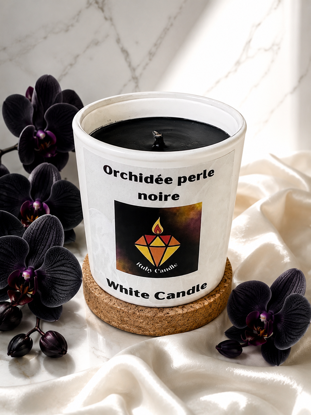 White candle orchidée perle noire