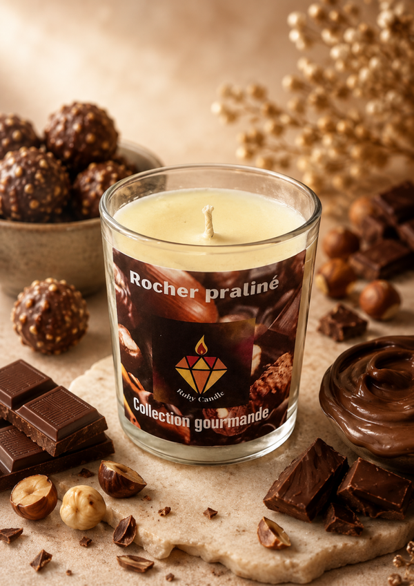 Bougie gourmande rocher praliné