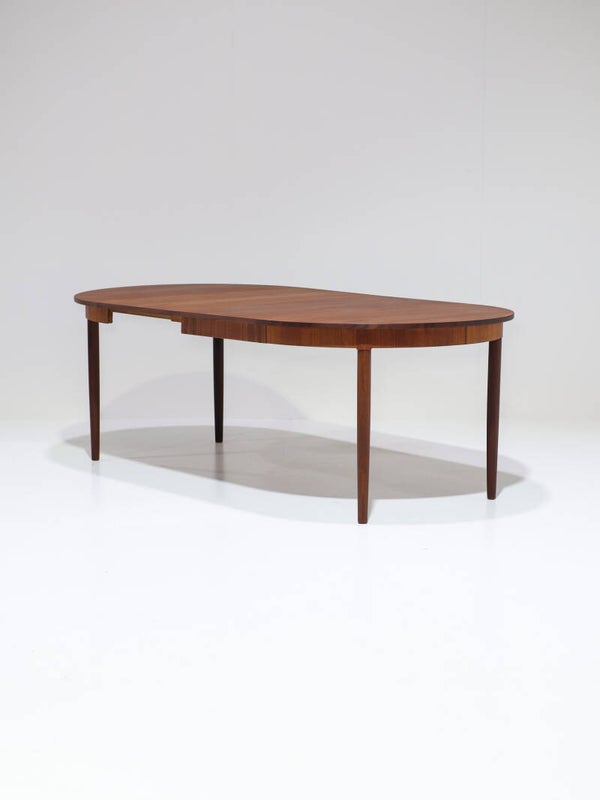 Uitschuifbare eettafel teak Deens vintage rond ovaal
