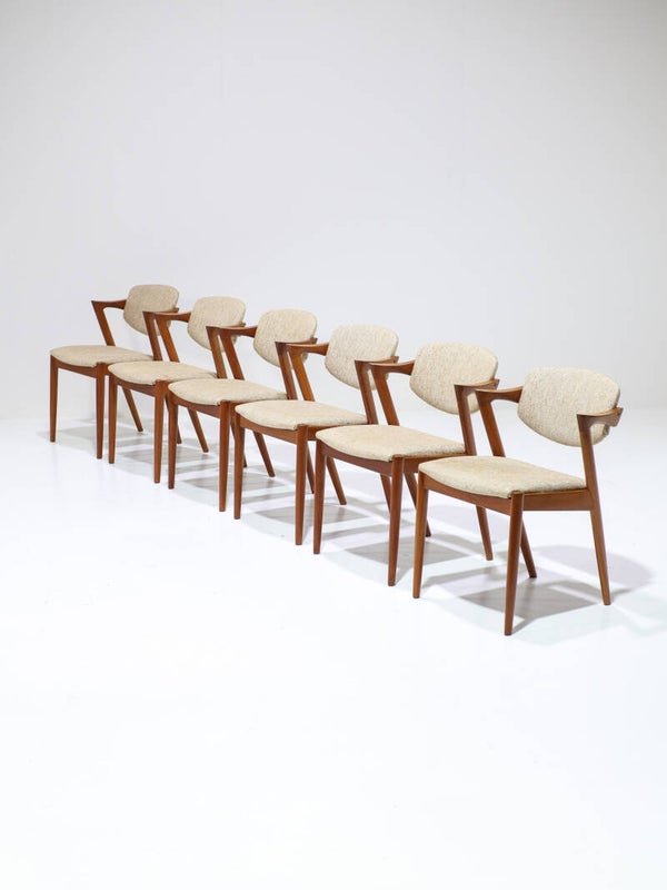 6x Kai Kristiansen model 42 eetkamerstoelen teak Deens vintage