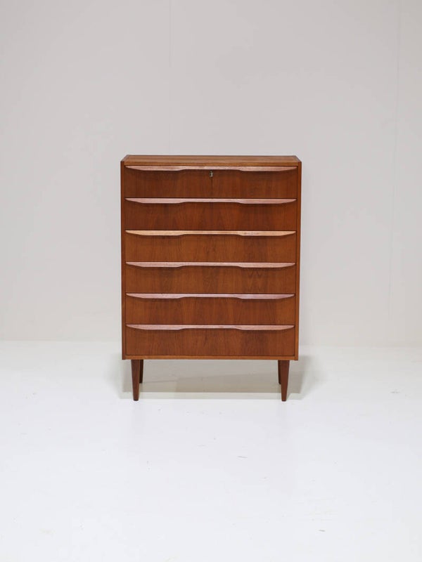 Hoge ladekast teak Deens vintage 1960s