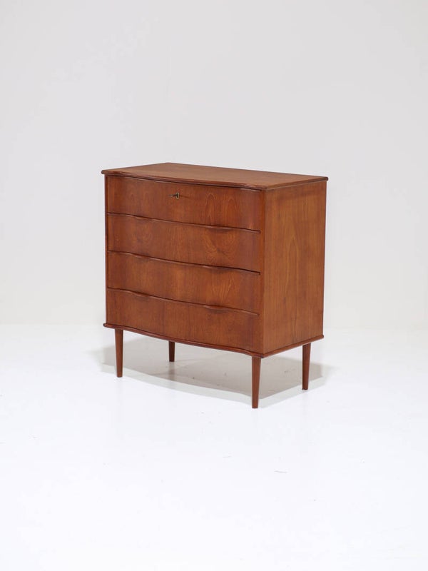 Curved ladekast teak Deens vintage 1960s