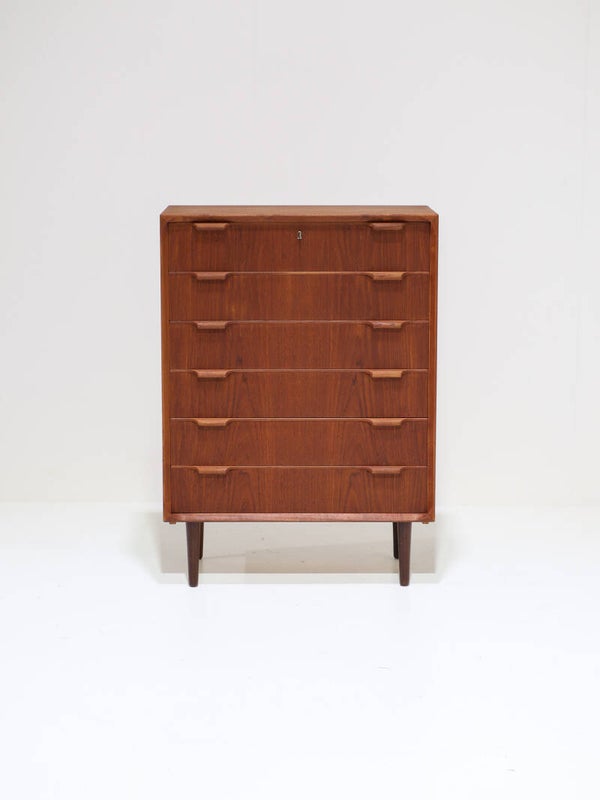 Hoge ladekast ronde hoeken teak Deens vintage