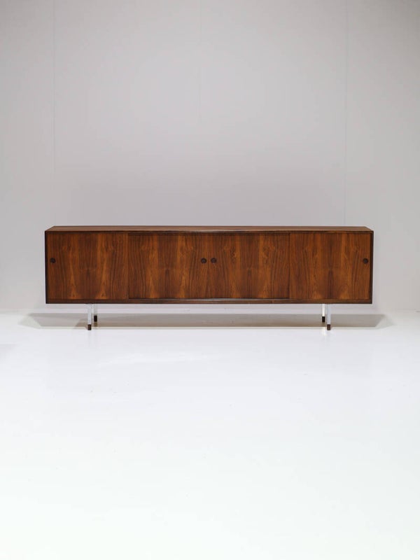 Lang dressoir lowboard palissander chroom vintage Deens