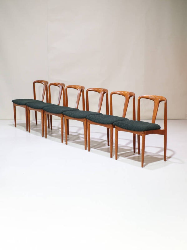 6x Eetkamerstoelen Johannes Andersen Juliane teak groen