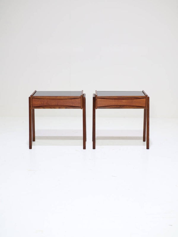 Set nachtkastjes Arne Vodder teak zwart glas Deens vintage