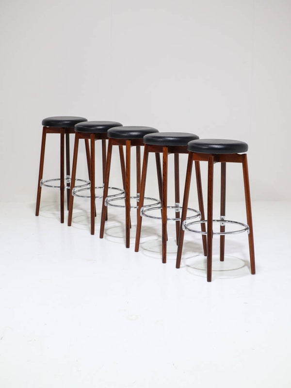 5x Barkrukken Hugo Frandsen Spøttrup palissander chroom Deens 1960s