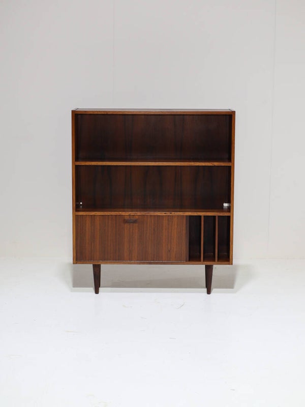 Boekenkast met klep en LP vakken Clausen & Søn Deens vintage palissander