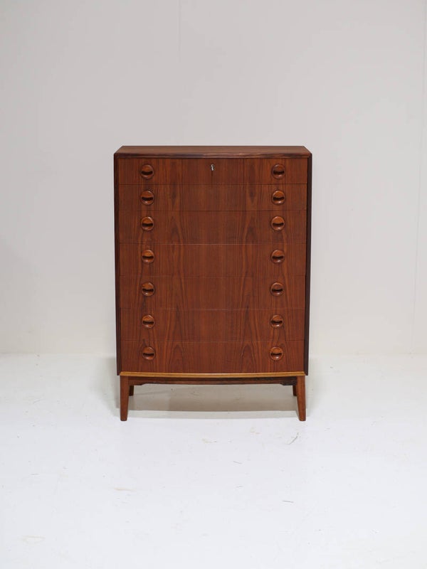 Hoge ladekast bol teak Deens vintage 1960s