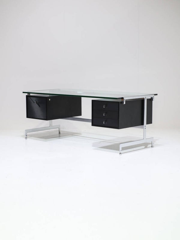 Preben Fabricius en Jørgen Kastholm bureau zwart chroom glas 1960s