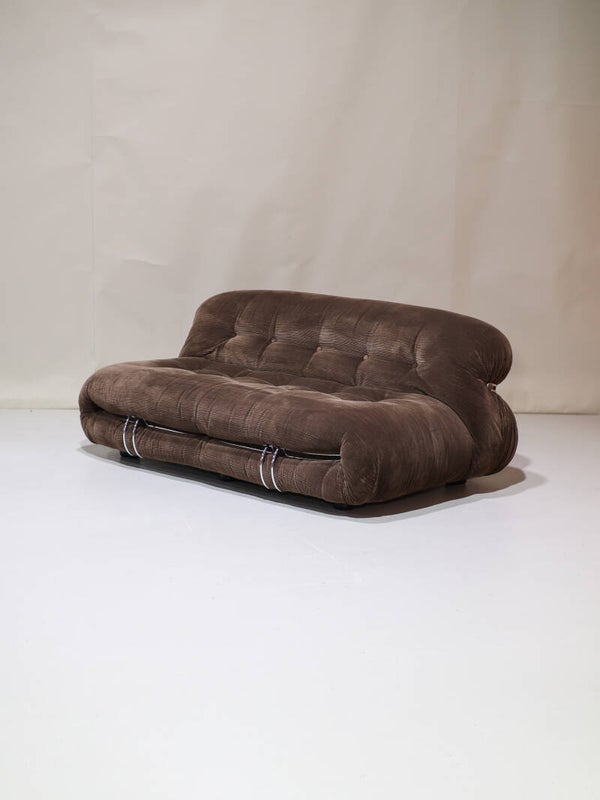 Soriana 2-zits bank Cassina bruin chroom Italië 1970s