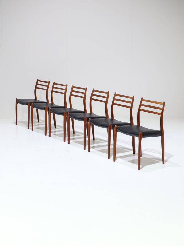 6x N.O. Møller model 78 eetkamerstoelen teak Deens 1960s