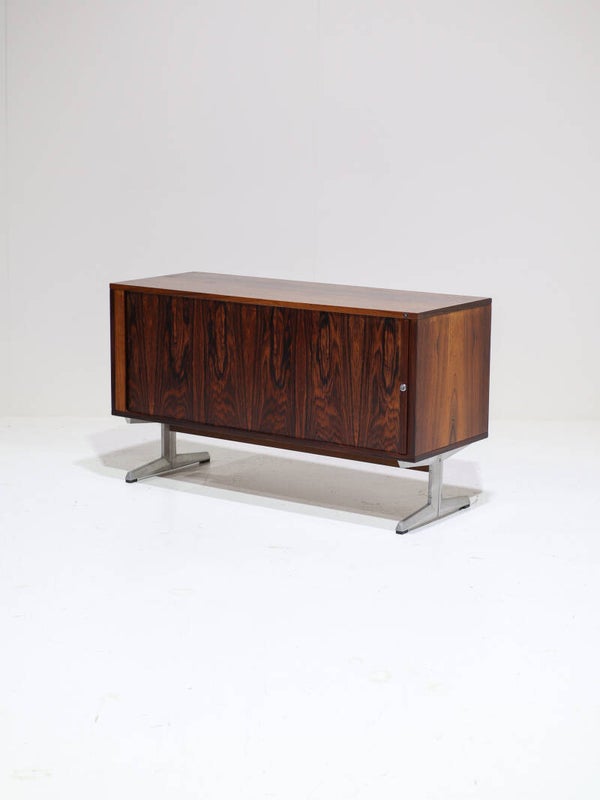 Barkast Nipu palissander metaal tambour Deens vintage 1960s