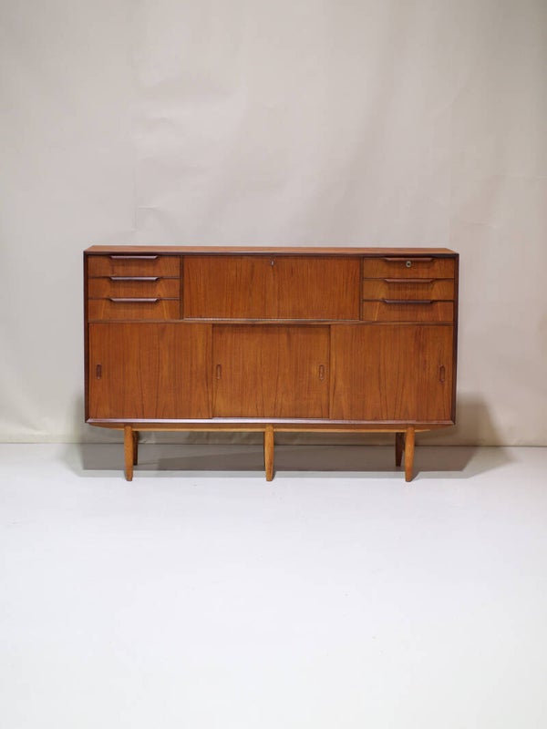 Highboard met bar teakhout Deens vintage 1960s