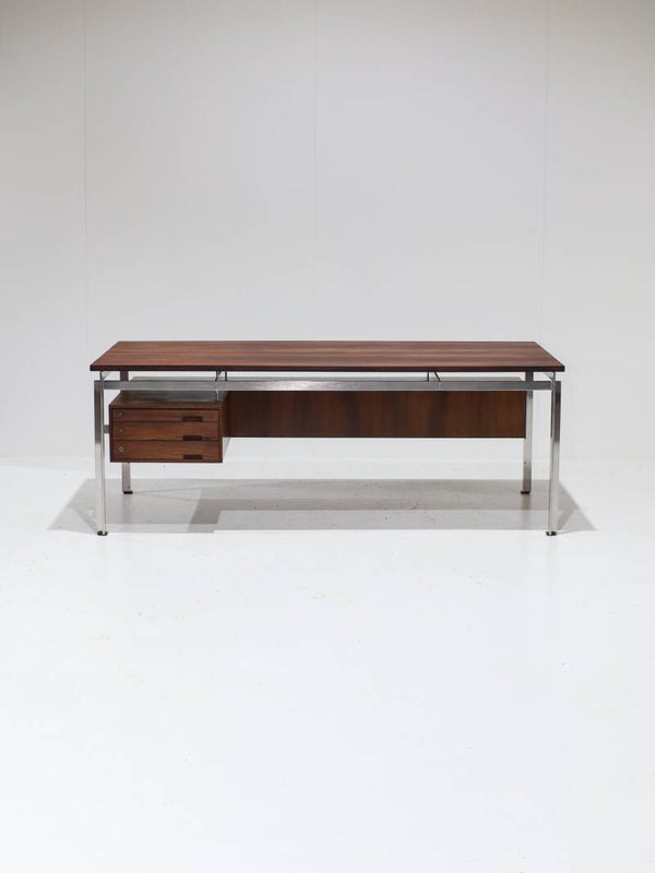 Zeldzaam bureau Poul Kjaerholm staal palissander Deens jaren '50