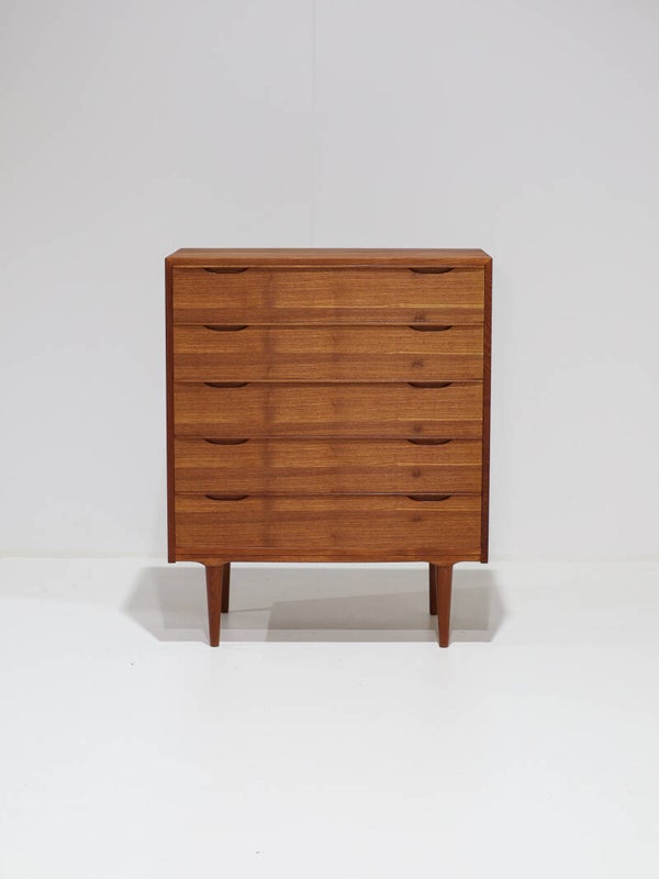 Ladekast tallboy teak Deens 1960s vintage