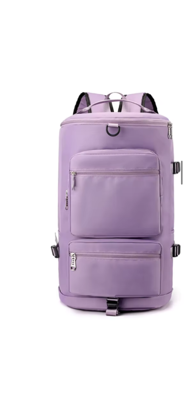 Lavender travel backpack with front organizer pockets