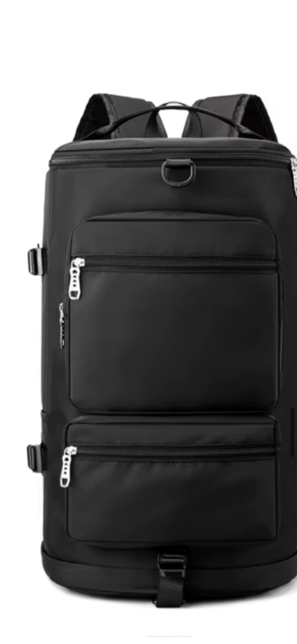 Men’s black backpack with multiple front pockets