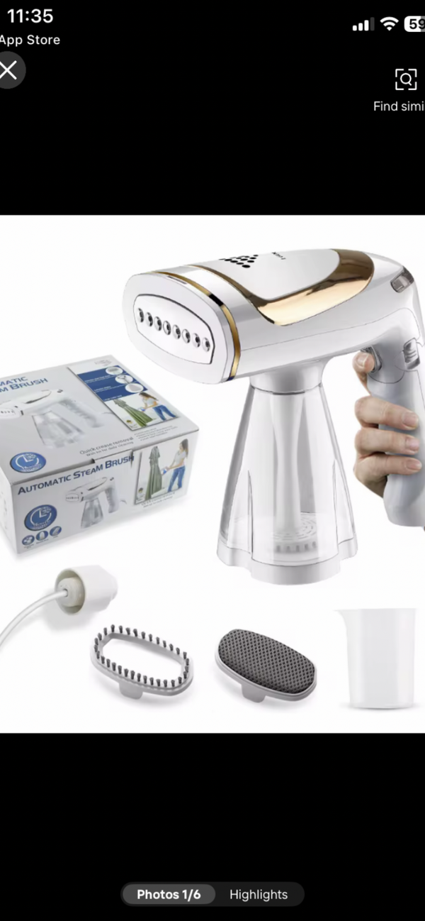 White and gold handheld fabric steamer