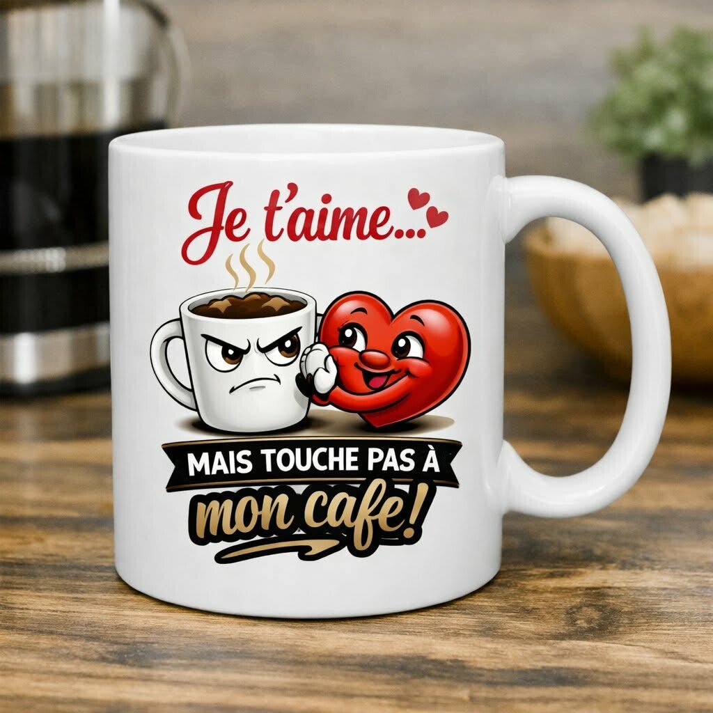 mug humour - Je t'aime mais touche pas a mon café