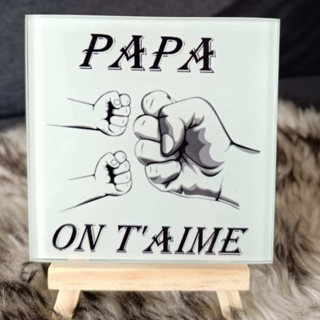 Cadre en verre personnalisable papa on t'aime