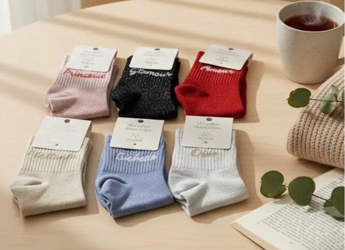 Chaussettes brillantes avec mots