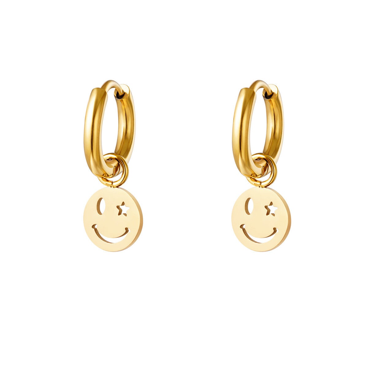 Oorbellen smiley en ster - goud