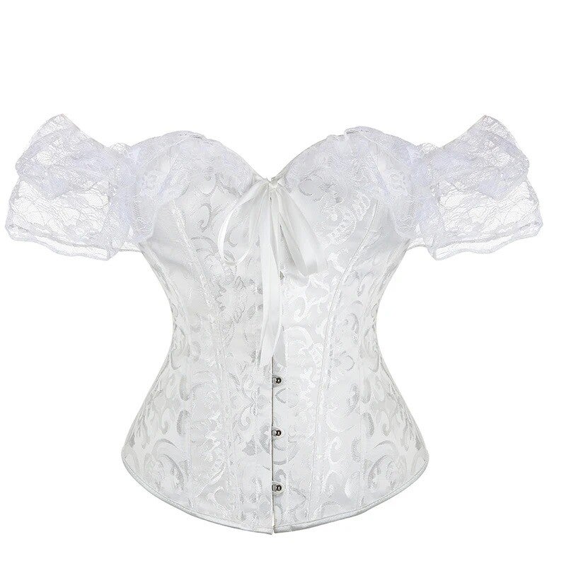 Prachtig wit klassiek korset met kanten mouwtjes