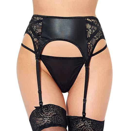 Zwarte leather look jarretelgordel