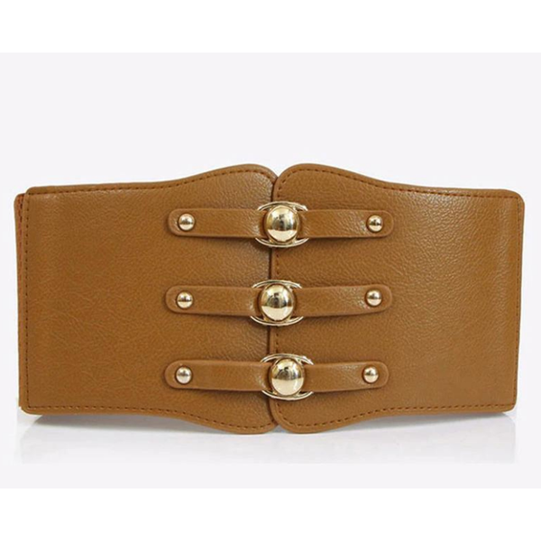 Modieuze bruine stretch riem met faux leather gesp